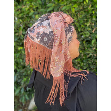 Exquisite Sequins & Floral Headwrap - Black/Rose Gold-Long Wrap-The Little Tichel Lady