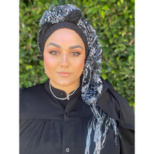 Luxe Textured & Sequins Headwrap - Black & Blue/Silver-Long Wrap-The Little Tichel Lady