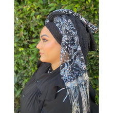 Luxe Textured & Sequins Headwrap - Black & Blue/Silver-Long Wrap-The Little Tichel Lady