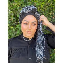 Luxe Textured & Sequins Headwrap - Black & Blue/Silver-Long Wrap-The Little Tichel Lady