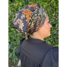 Luxe Sequins & Floral Headwrap - Black/Rust Floral-Long Wrap-The Little Tichel Lady