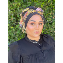 Exquisite Floral & Sequins Headwrap - Navy/Multi-Long Wrap-The Little Tichel Lady