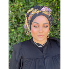 Exquisite Floral & Sequins Headwrap - Navy/Multi-Long Wrap-The Little Tichel Lady