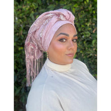 Exquisite Sequins & Floral Headwrap - Pink-Long Wrap-The Little Tichel Lady