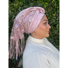 Exquisite Sequins & Floral Headwrap - Pink-Long Wrap-The Little Tichel Lady