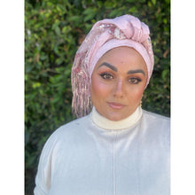 Exquisite Sequins & Floral Headwrap - Pink-Long Wrap-The Little Tichel Lady