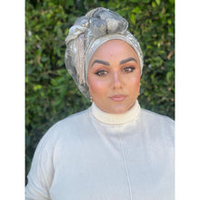 Exquisite Sequins & Floral Headwrap - Stone/Silver-Long Wrap-The Little Tichel Lady
