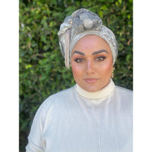 Exquisite Sequins & Floral Headwrap - Stone/Silver-Long Wrap-The Little Tichel Lady