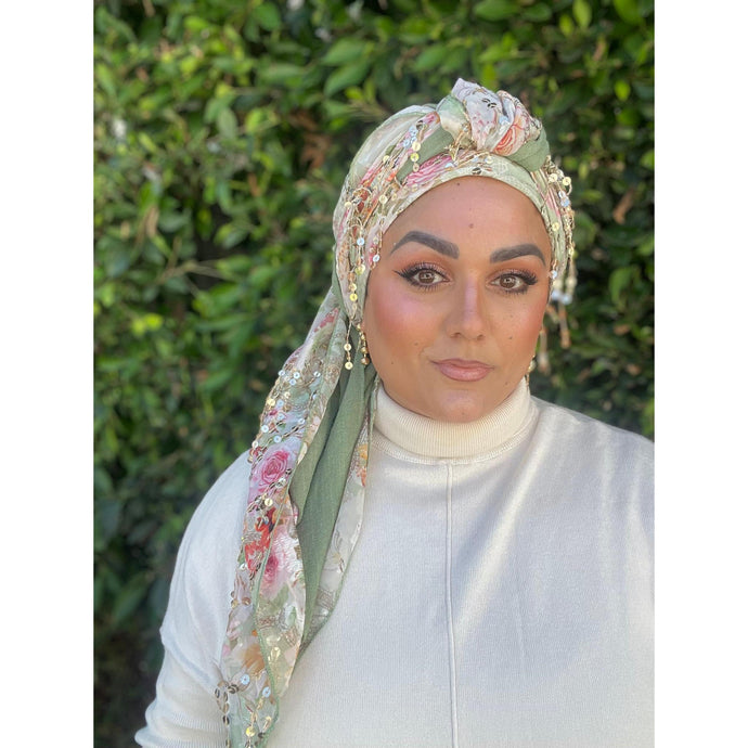 Exquisite Oversized Luxe Square - Green Floral-Squares-The Little Tichel Lady
