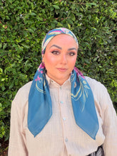 Burst of Floral Cotton Square Tichel - Teal-square-The Little Tichel Lady