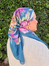 Burst of Floral Cotton Square Tichel - Teal-square-The Little Tichel Lady