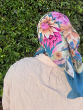 Burst of Floral Cotton Square Tichel - Teal-square-The Little Tichel Lady