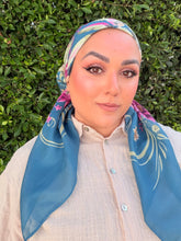 Burst of Floral Cotton Square Tichel - Teal-square-The Little Tichel Lady