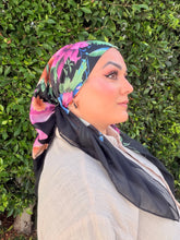 Burst of Floral Cotton Square Tichel - Black-square-The Little Tichel Lady