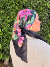 Burst of Floral Cotton Square Tichel - Black-square-The Little Tichel Lady