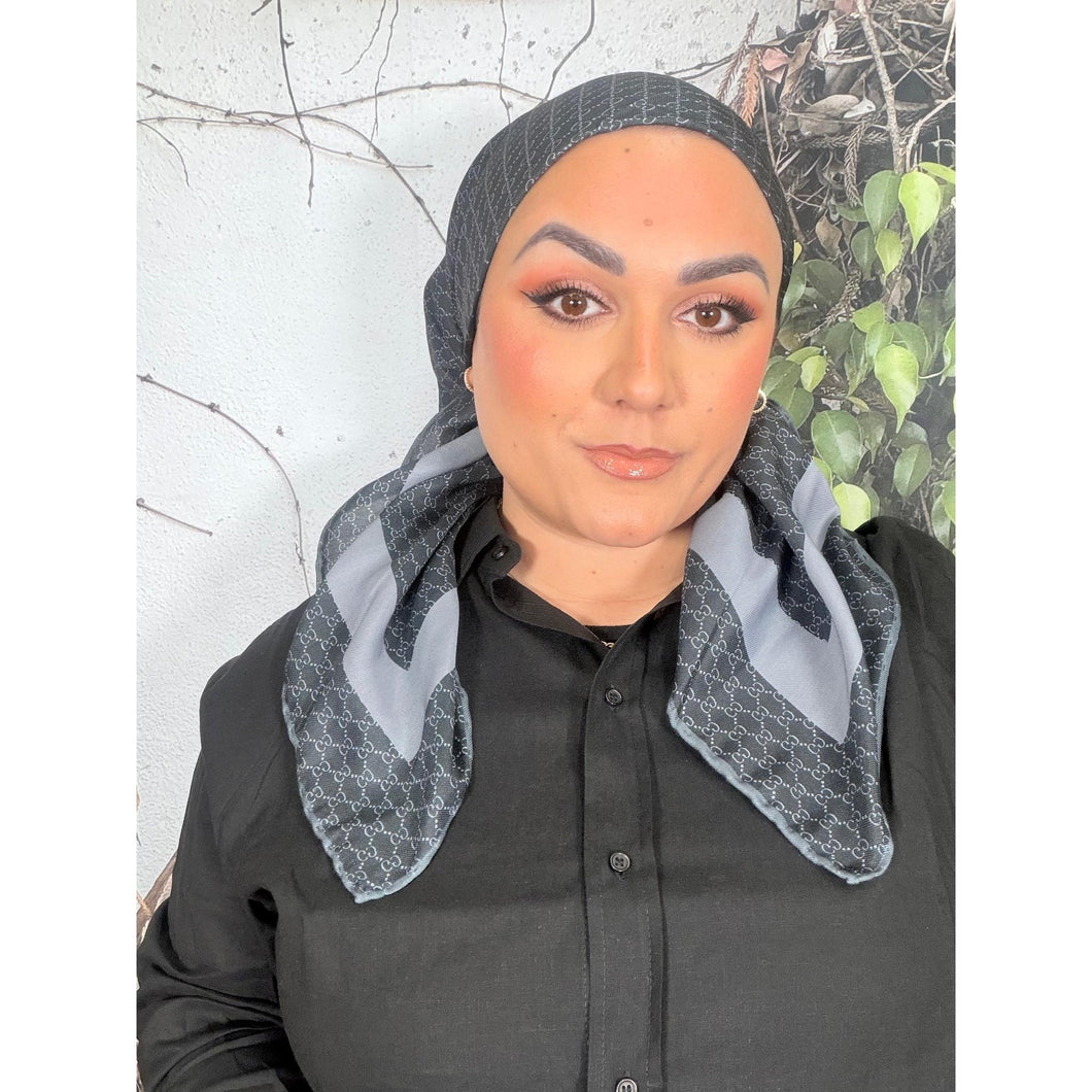 Classic Inspired G Print Square - Black/Gray-Squares-The Little Tichel Lady
