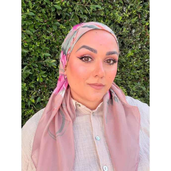 Burst of Floral Cotton Square Tichel - Blush Beige-square-The Little Tichel Lady