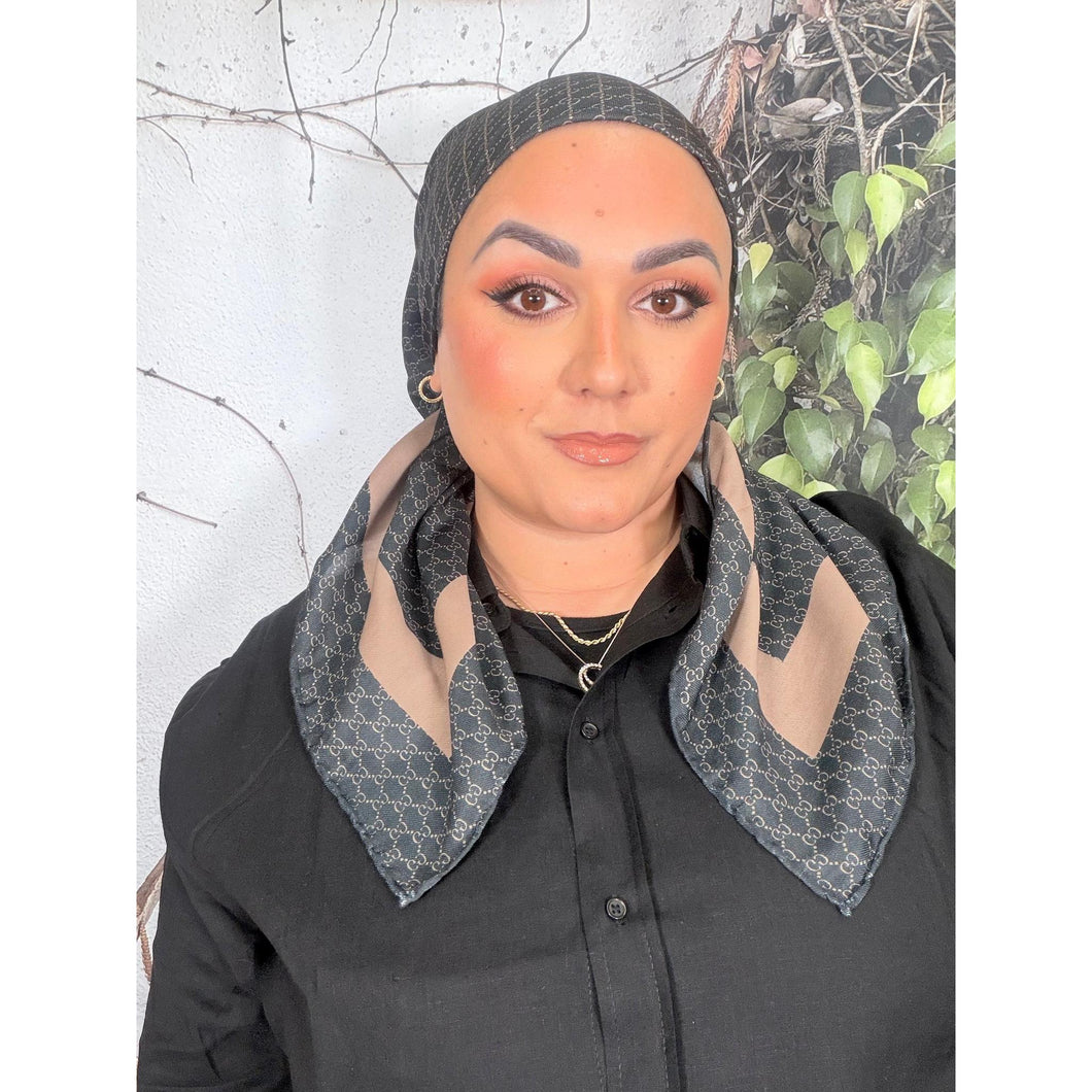 Classic Inspired G Print Square - Black/Neutral-Squares-The Little Tichel Lady