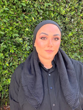 Pleated Solid Square Headscarf - Black-square-The Little Tichel Lady