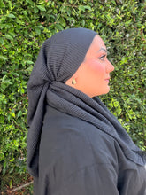 Pleated Solid Square Headscarf - Black-square-The Little Tichel Lady