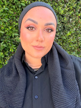 Pleated Solid Square Headscarf - Black-square-The Little Tichel Lady