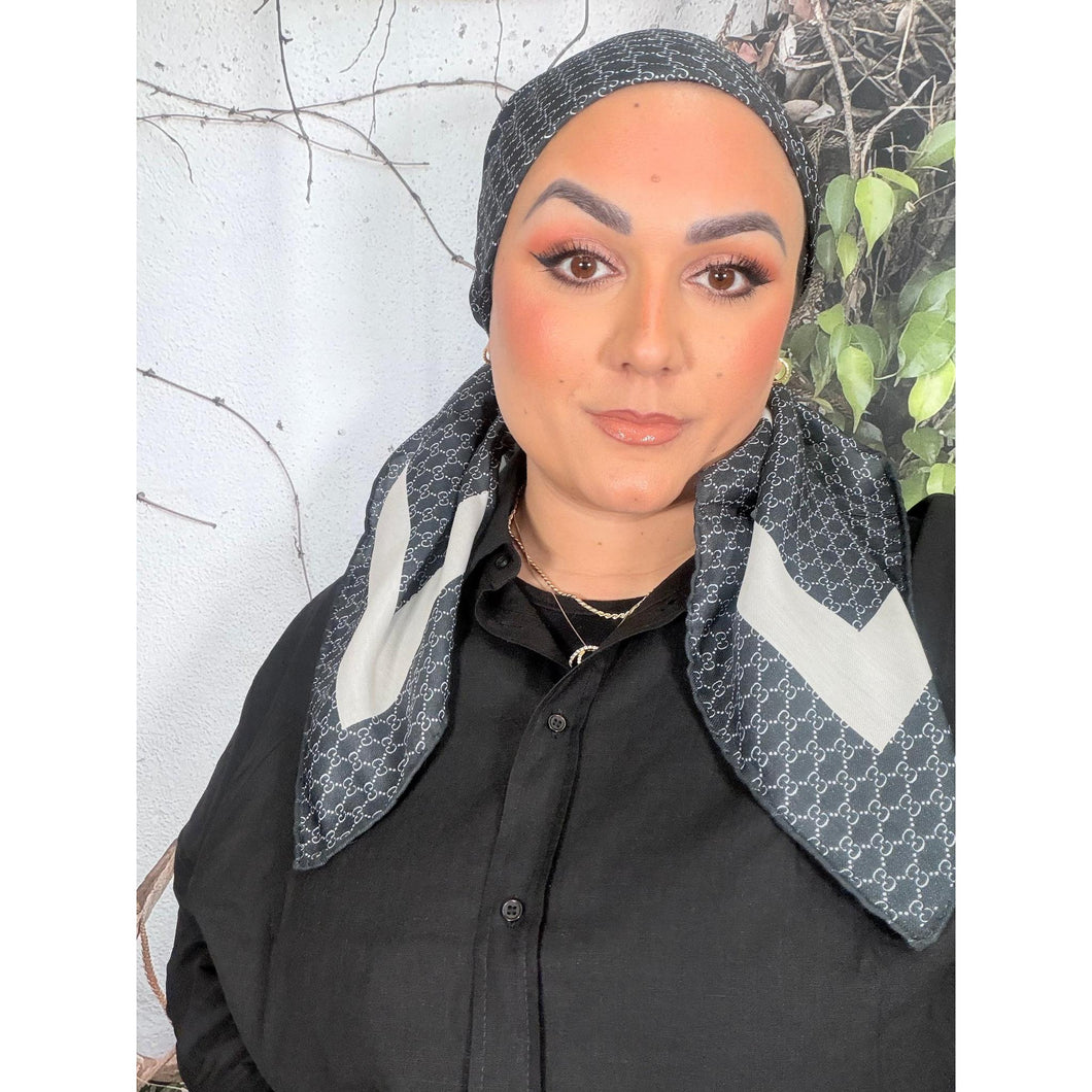 Classic Inspired G Print Square - Black/Off-White-Squares-The Little Tichel Lady