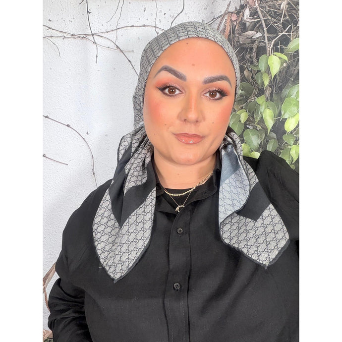 Classic Inspired G Print Square - Heathered Black/White-Squares-The Little Tichel Lady