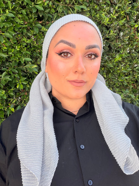 Pleated Solid Square Headscarf - Gray-square-The Little Tichel Lady