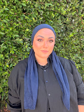 Pleated Solid Square Headscarf - Navy-square-The Little Tichel Lady