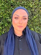 Pleated Solid Square Headscarf - Navy-square-The Little Tichel Lady