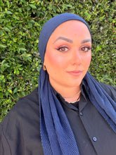 Pleated Solid Square Headscarf - Navy-square-The Little Tichel Lady