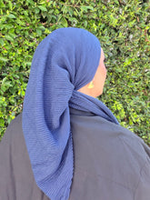 Pleated Solid Square Headscarf - Navy-square-The Little Tichel Lady
