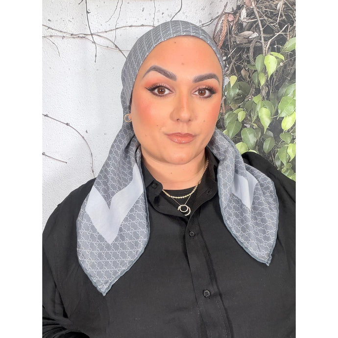 Classic Inspired G Print Square - Gray-Squares-The Little Tichel Lady