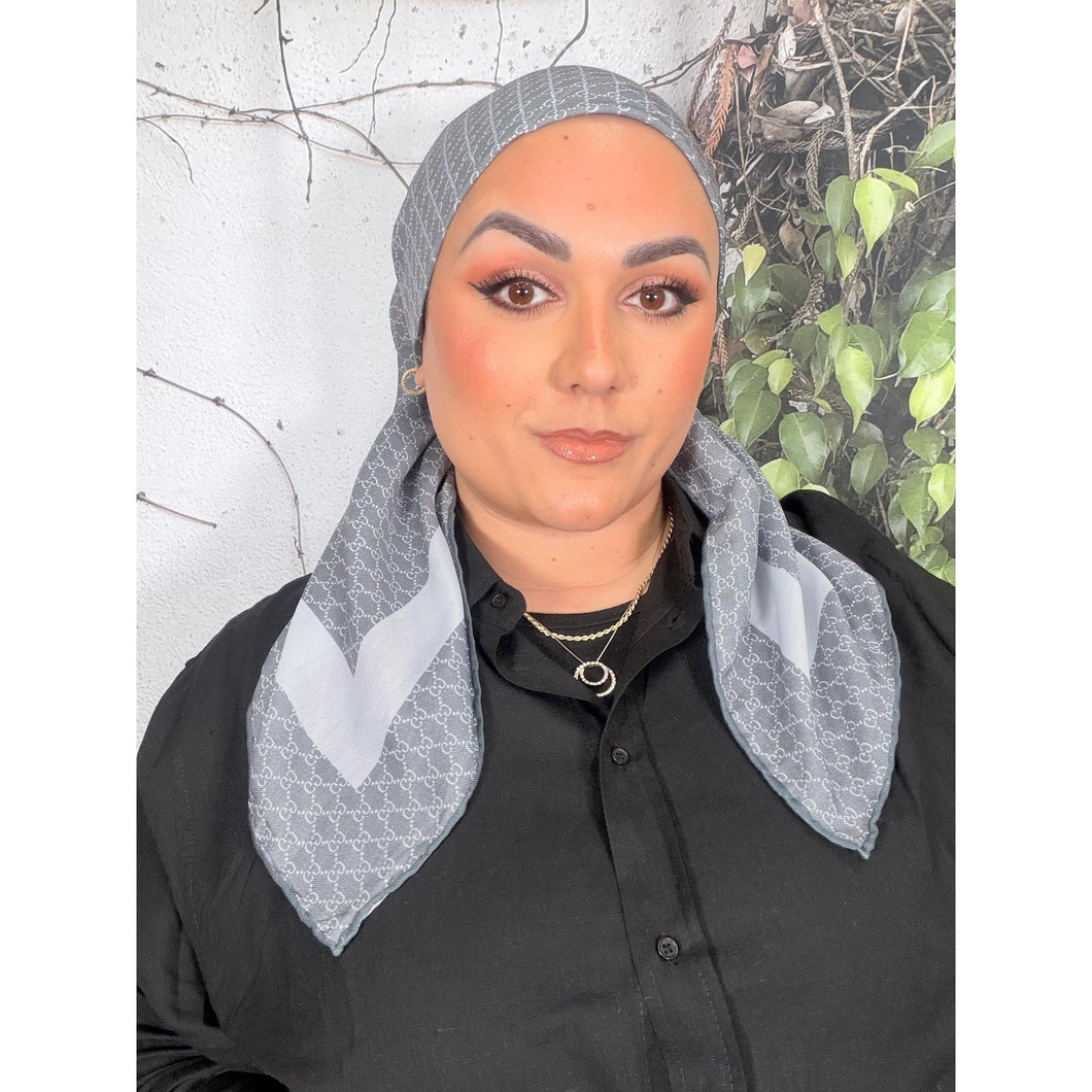 Classic Inspired G Print Square - Gray-Squares-The Little Tichel Lady