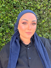 Pleated Solid Square Headscarf - Navy-square-The Little Tichel Lady