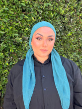 Pleated Solid Square Headscarf - Turquoise-square-The Little Tichel Lady
