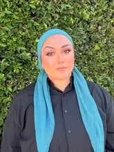 Pleated Solid Square Headscarf - Turquoise-square-The Little Tichel Lady