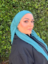 Pleated Solid Square Headscarf - Turquoise-square-The Little Tichel Lady