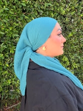 Pleated Solid Square Headscarf - Turquoise-square-The Little Tichel Lady