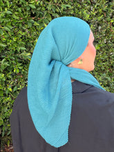 Pleated Solid Square Headscarf - Turquoise-square-The Little Tichel Lady