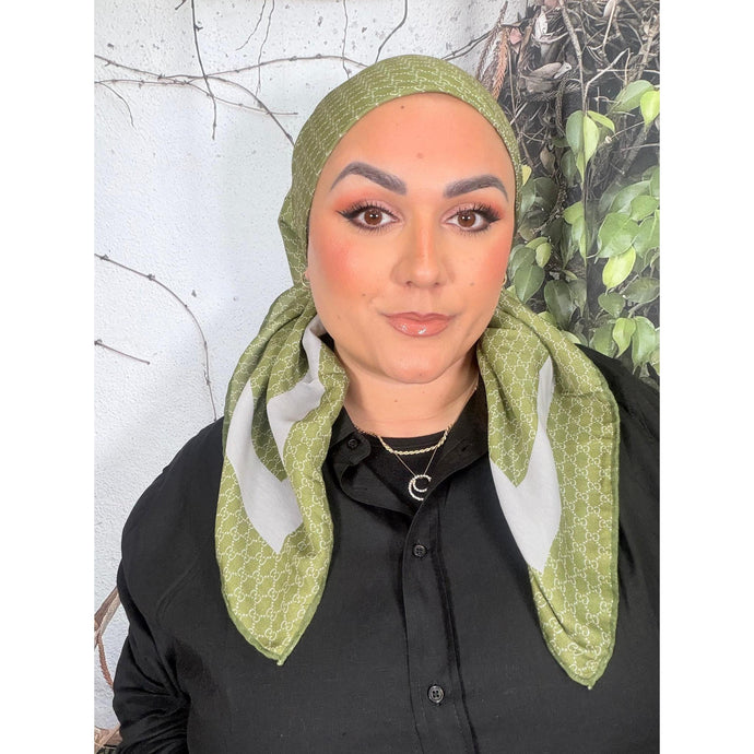 Classic Inspired G Print Square - Olive-Squares-The Little Tichel Lady