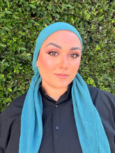 Pleated Solid Square Headscarf - Turquoise-square-The Little Tichel Lady