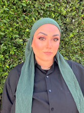 Pleated Solid Square Headscarf - Deep Green-square-The Little Tichel Lady