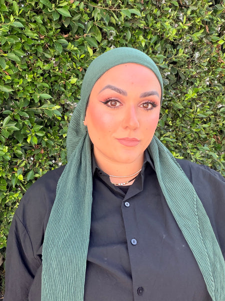 Pleated Solid Square Headscarf - Deep Green-square-The Little Tichel Lady