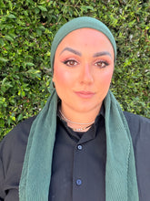 Pleated Solid Square Headscarf - Deep Green-square-The Little Tichel Lady
