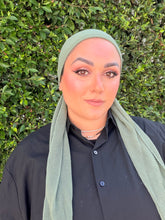 Pleated Solid Square Headscarf - Light Olive-square-The Little Tichel Lady