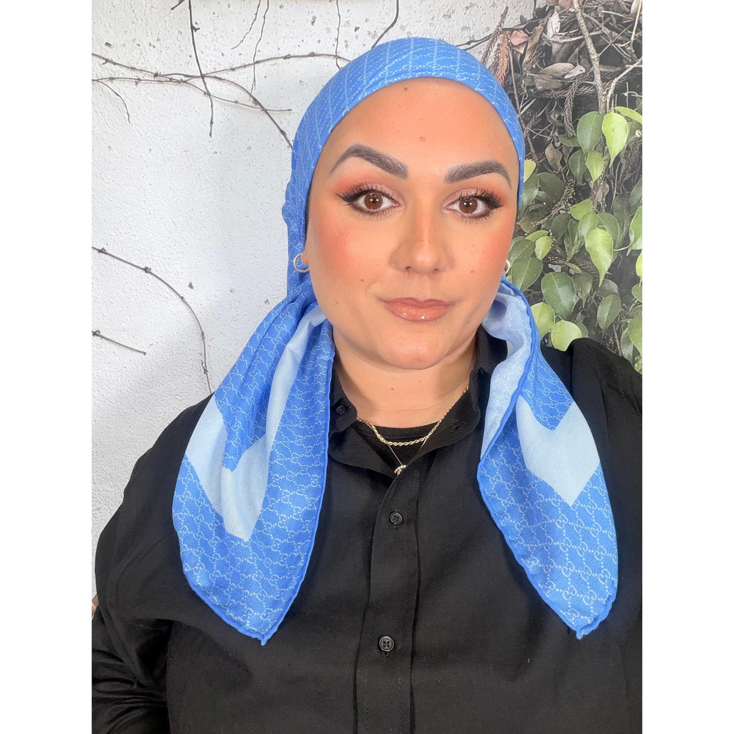 Classic Inspired G Print Square - Blue-Squares-The Little Tichel Lady