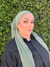 Pleated Solid Square Headscarf - Light Olive-square-The Little Tichel Lady