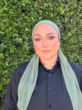 Pleated Solid Square Headscarf - Light Olive-square-The Little Tichel Lady