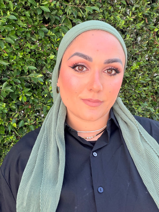 Pleated Solid Square Headscarf - Light Olive-square-The Little Tichel Lady